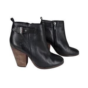 COACH HEWES BLACK LEATHER ANKLE BOOT SIDE ZIP WOOD HEEL WOMEN'S SIZE 5B A6841